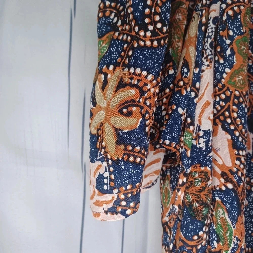 Madewell 100% silk cropped tie cold shoulder sea floral boho top - Picture 8 of 10